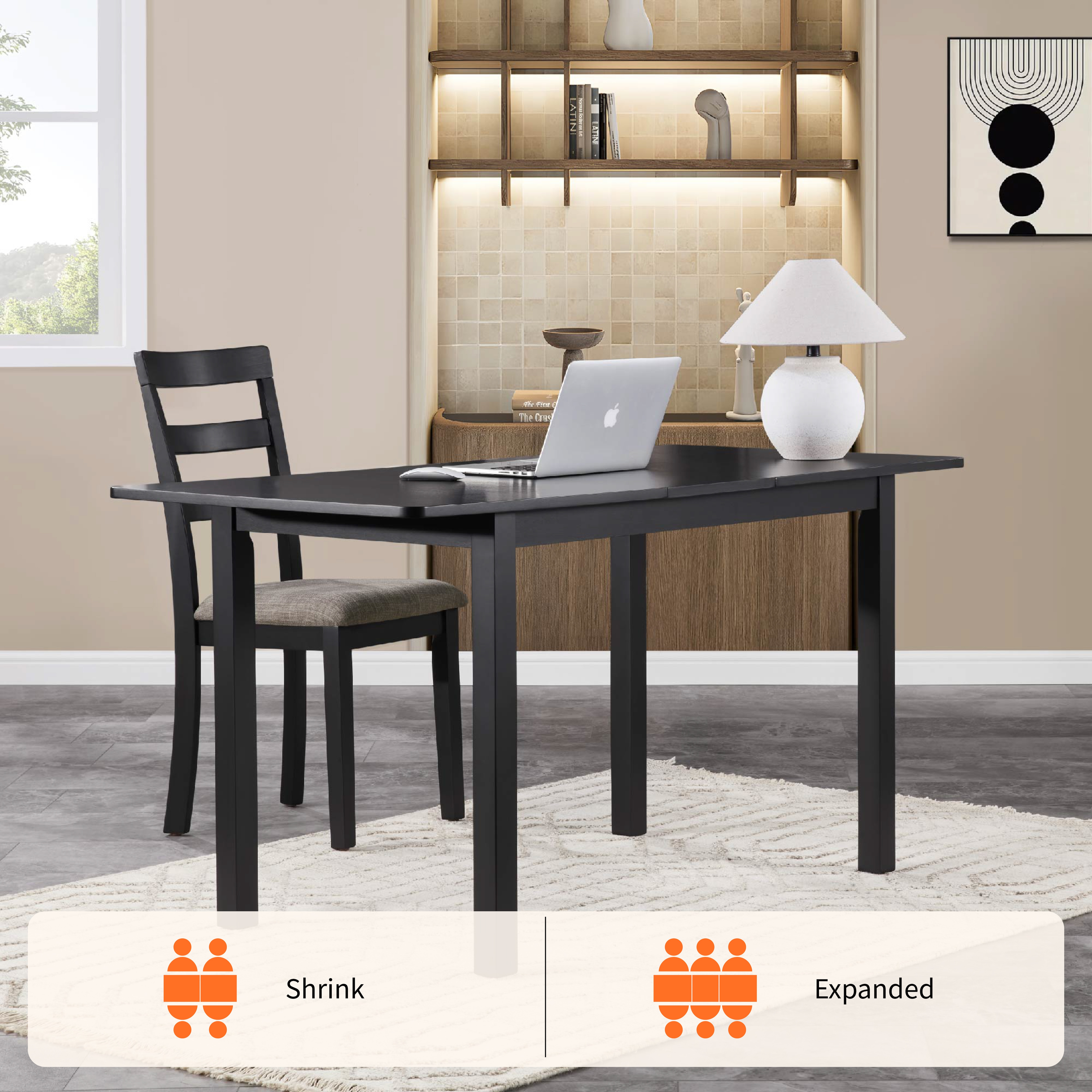 59‘’ Extendable Dining Table, Modern House Dining Room Table For 4-8, Wooden Kitchen Table , Dining Room, Working Office, Home Living Room Furniture For Small Space, Black_voghion.com